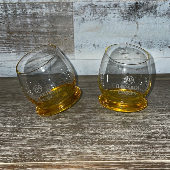 Bacardi Limon Round Bottom Set of Two Slant Top Gold Glasses - Picture 2 of 11